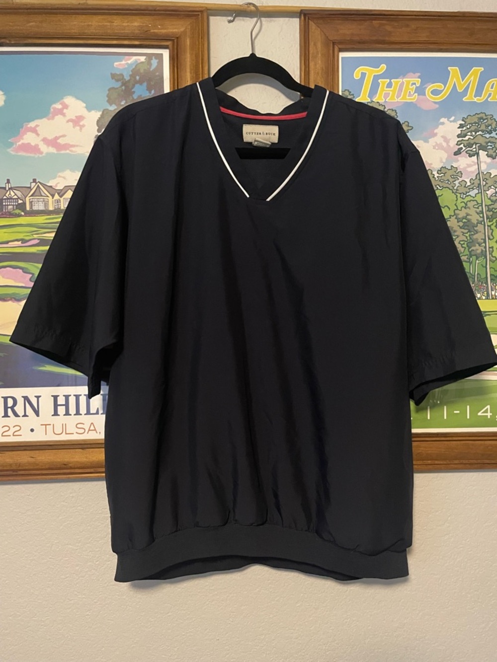 Cutter & Buck Mens Large Golf Pullover Windbreaker Black Short Sleeve V Neck